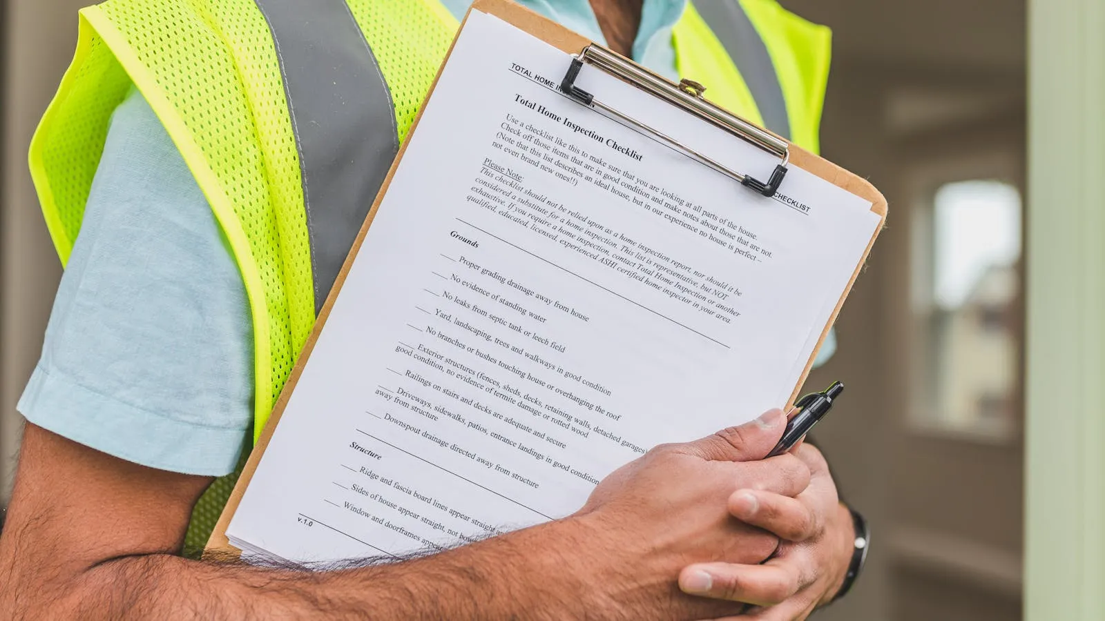 Property inspector holding a clipboard with a house inspection checklist, representing the daily operational coordination of running a Dubai holiday home